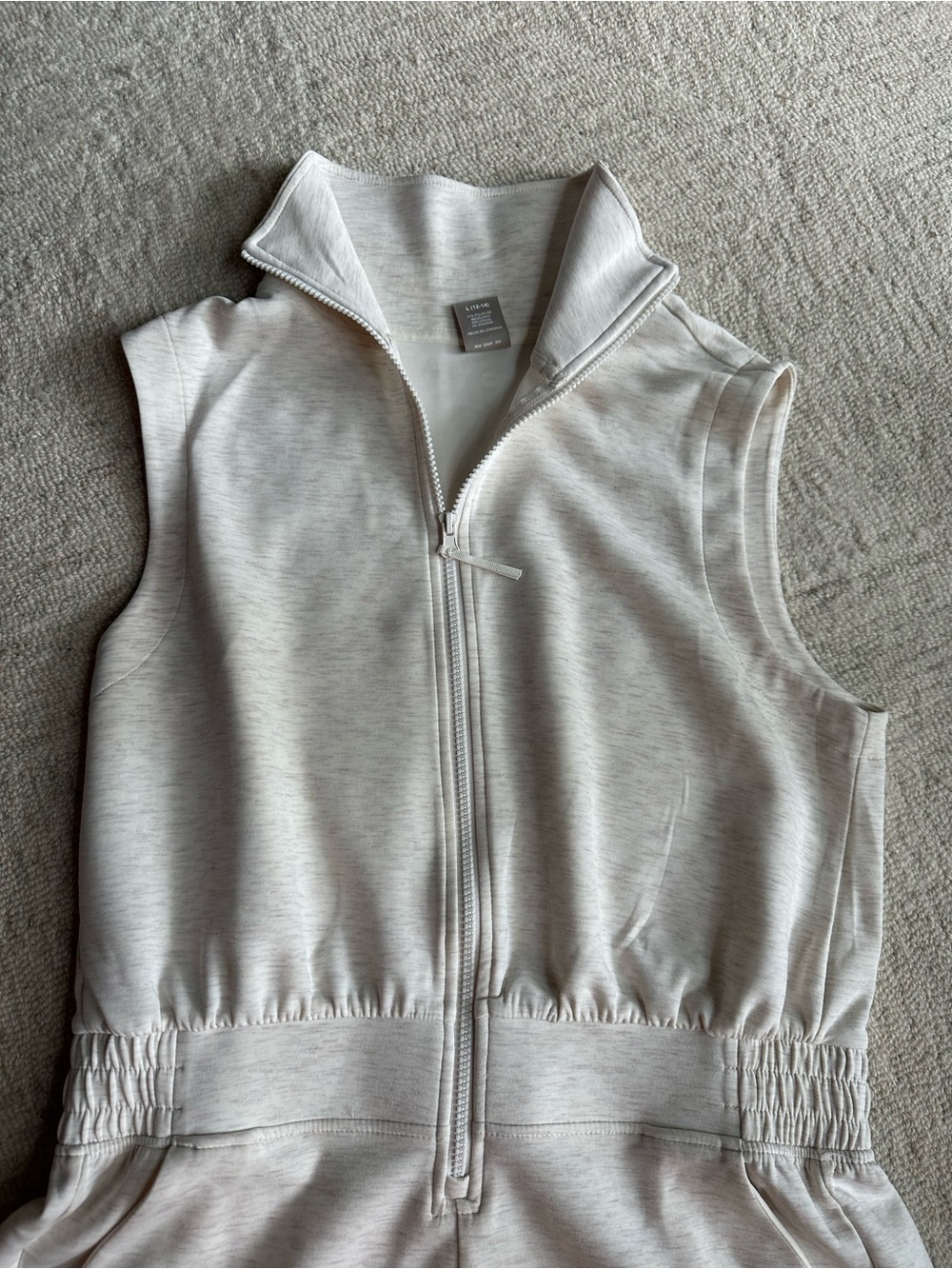 Sleeveless Zip-Front Ladies Romper - Heather Cream Color - Picture 3 of 3